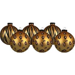 Foto van Decoris kerstballen - 6x stuks - 8 cm - dierenprint - glas - kerstbal