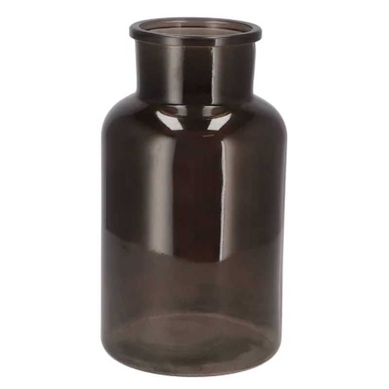 Foto van Dk design bloemenvaas melkbus fles - helder glas zwart - d15 x h26 cm - vazen