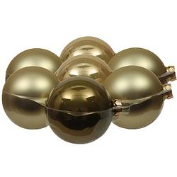 Foto van 8x stuks glazen kerstballen dusky lime goud/groen tinten 10 cm mat/glans - kerstbal