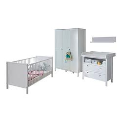 Foto van Ory babykamer set, ledikant, commode, wandplank en 3-deurs kast, wit.