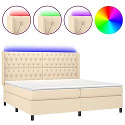 Foto van The living store boxspring bed - crème - 203x203x118/128 cm - verstelbaar hoofdbord - kleurrijke led-verlichting -