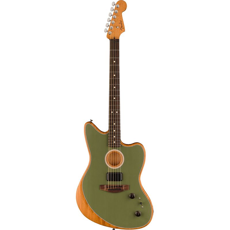 Foto van Fender acoustasonic player jazzmaster antique olive elektrisch-akoestische gitaar met gigbag