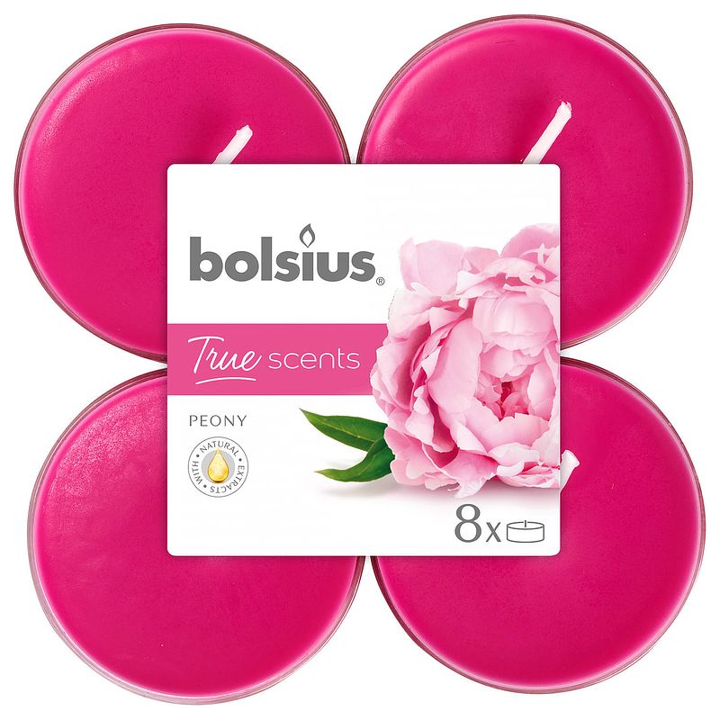 Foto van Bolsius geurtheelichten true scents peony 11,7 cm roze 8 stuks