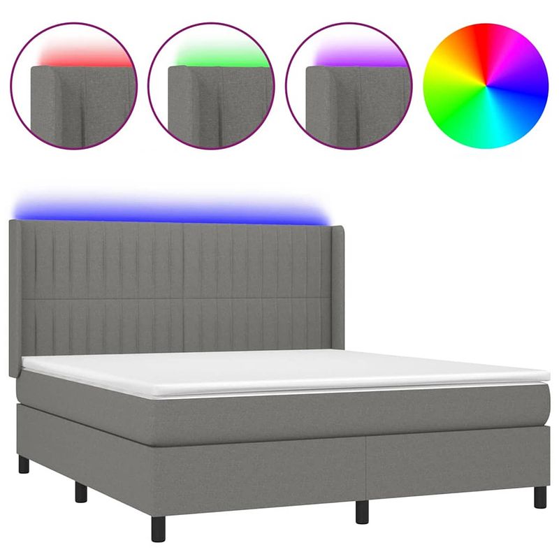 Foto van The living store boxspring - donkergrijs - 203 x 183 x 118/128 cm - verstelbaar hoofdbord - led-verlichting -