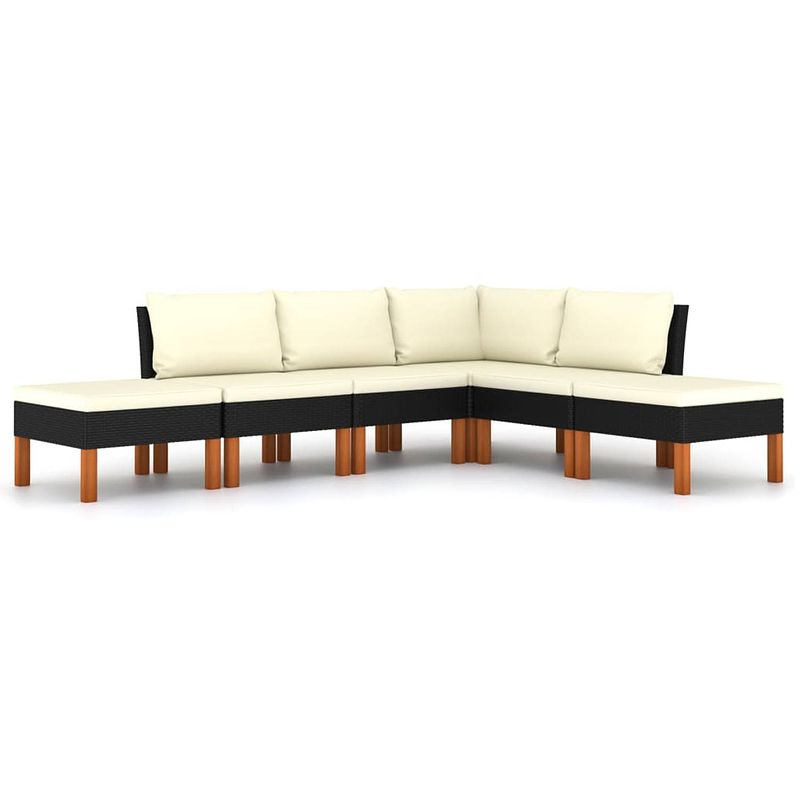 Foto van Vidaxl 6-delige loungeset met kussens poly rattan zwart