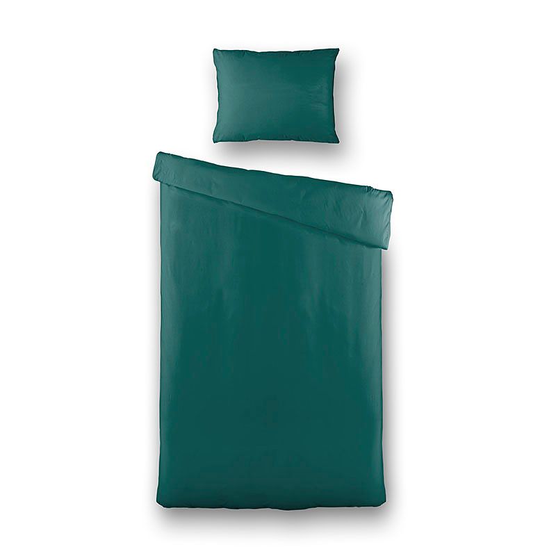 Foto van Presence plain percale - donkergroen dekbedovertrek 1-persoons (140 x 240 cm + 1 kussensloop) dekbedovertrek