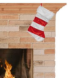 Foto van Kerst sok rood met wit gestreept h43 cm - kerstsokken