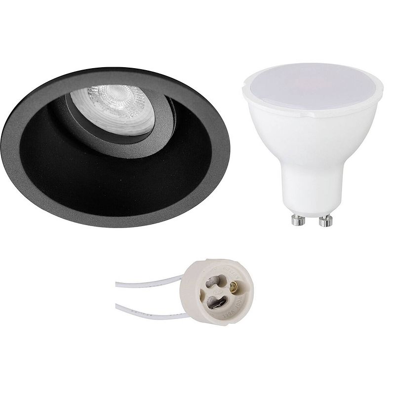 Foto van Led spot set - pragmi zano pro - gu10 fitting - dimbaar - inbouw rond - mat zwart - 6w - helder/koud wit 6400k -