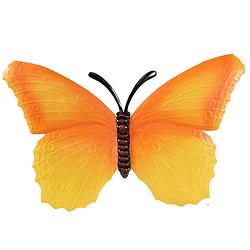 Foto van Tuindecoratie vlinder van metaal oranje 40 cm - muur/schutting decoratie vlinders - dierenbeelden
