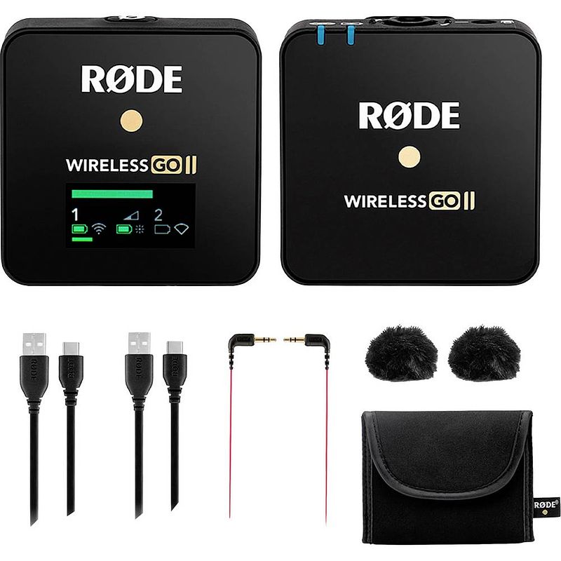 Foto van Rode microphones wireless go ii single dasspeld spraakmicrofoon zendmethode:draadloos, usb incl. tas, incl. windkap, incl. kabel