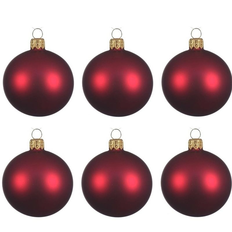 Foto van 6x glazen kerstballen mat donkerrood 6 cm kerstboom versiering/decoratie - kerstbal