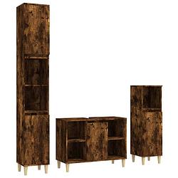 Foto van The living store badmeubelset gerookt eiken - wastafelkast 80x33x60cm - staande kasten 30x30x100cm en 30x30x190cm