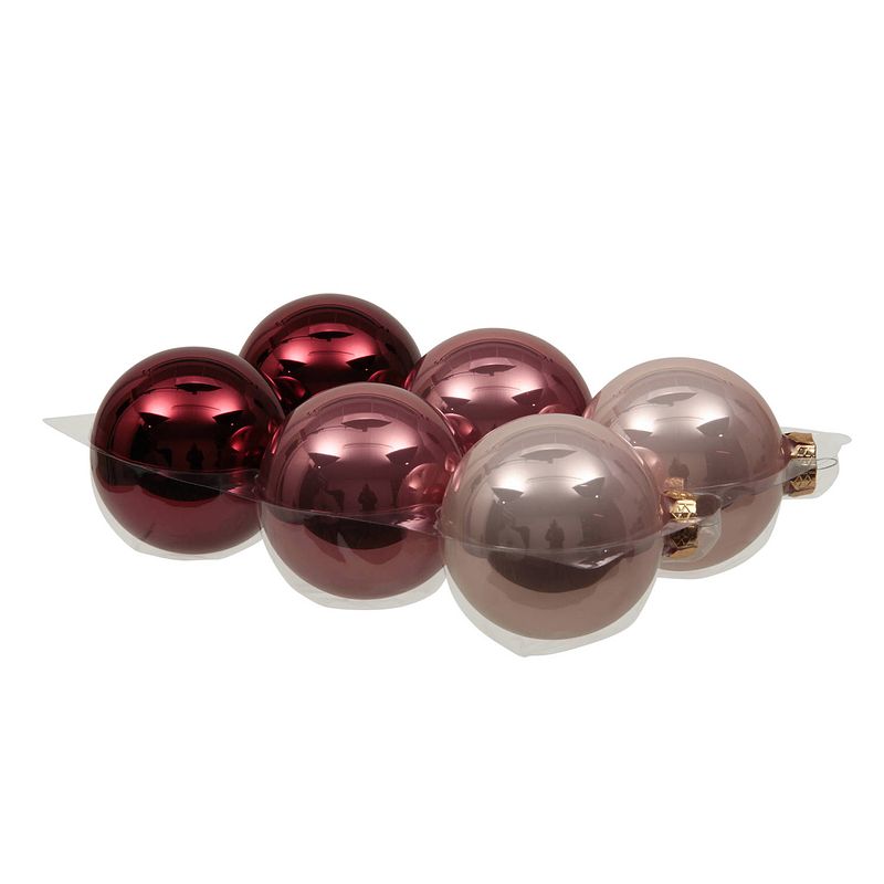 Foto van 6x stuks glazen kerstballen roze tinten 8 cm mat/glans - kerstbal