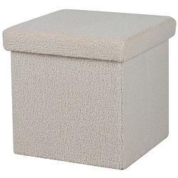 Foto van Urban living poef teddy box - hocker - opbergbox - creme wit - polyester/mdf - 38 x 38 cm - opvouwbaar - poefs