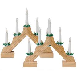 Foto van Kaarsenbruggen - 2x stuks - led verlichting - hout - 31,5 cm - kerstverlichting figuur