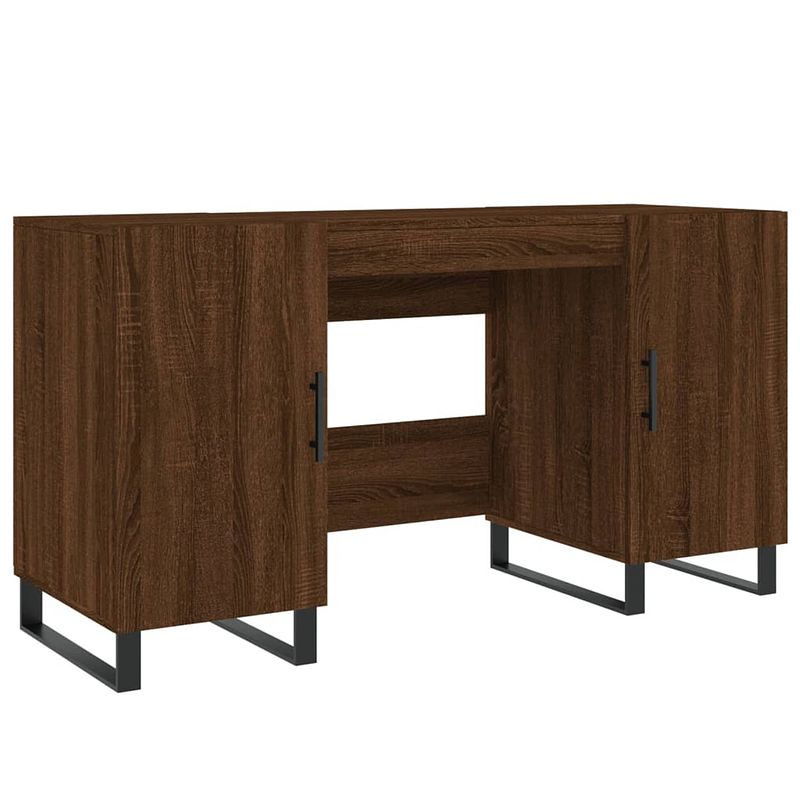 Foto van The living store bureau bruineiken 140x50x75cm - industriële stijl - 4 deurvaks - bewerkt hout en ijzer