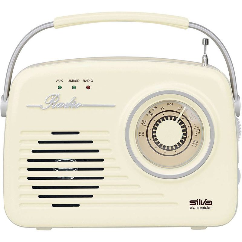 Foto van Silva schneider mono 1965 transistorradio vhf (fm) aux, usb herlaadbaar beige