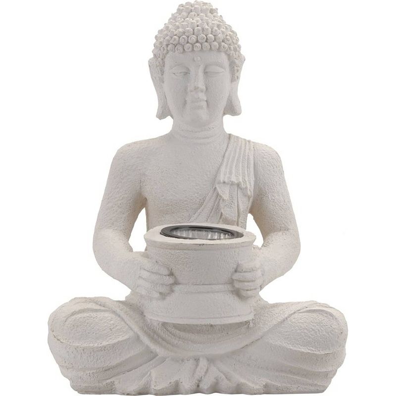 Foto van Witte solar boeddha beeld tuinverlichting 31 cm - tuinbeelden