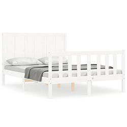 Foto van The living store bedframe grenenhout - wit - 195.5 x 125.5 x 100 cm - multiplex lattenbodem