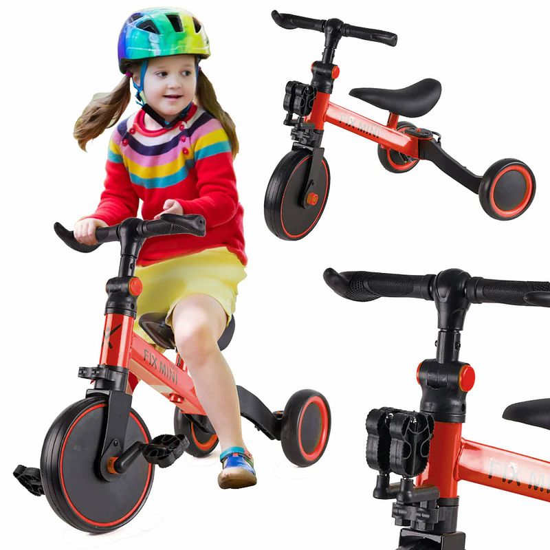 Foto van Fix mini 3 in 1 driewieler trike met pedalen tot 30kg van 1,5 - 4 jaar oud rood / zwart