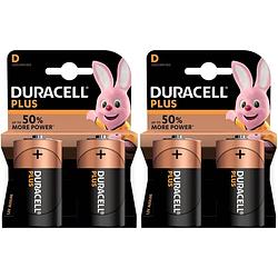 Foto van 4x duracell d plus batterijen alkaline lr20 mn1300 1.5 v - batterijen