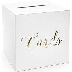 Foto van Bruiloft/huwelijk enveloppendoos wit/goud cards 24 cm - versieringen/decoraties