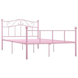 Foto van The living store metalen bedframe - elegant en klassiek - 208 x 127.5 x 95 cm - roze - geschikt voor 120 x 200 cm