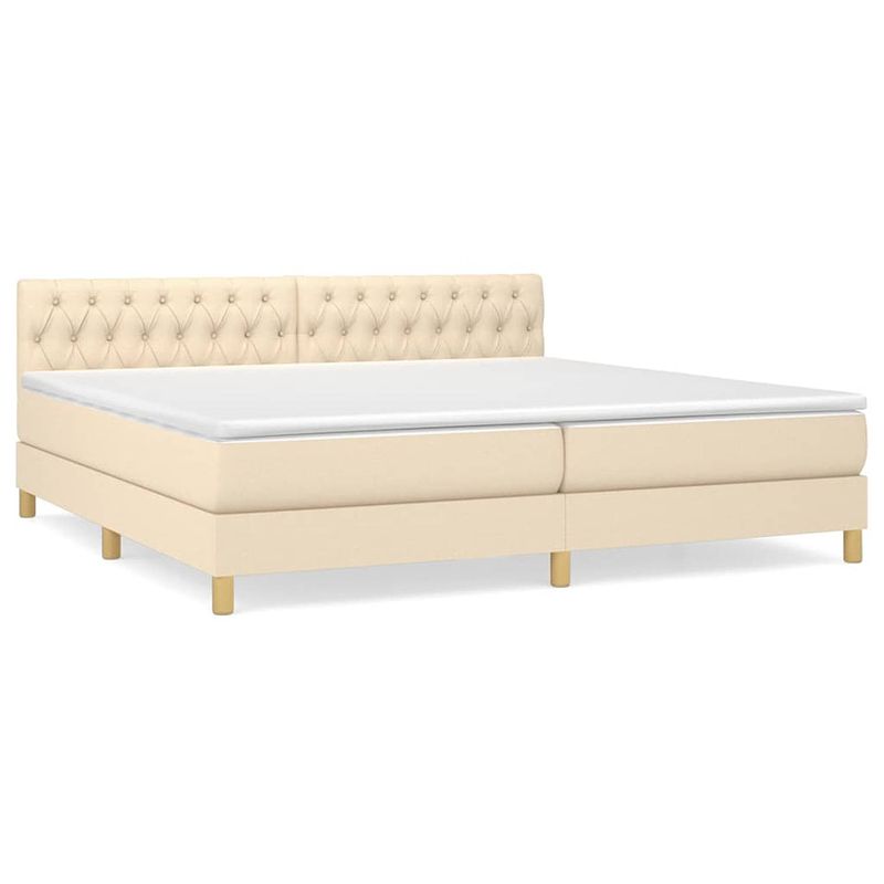 Foto van The living store boxspringbed - crème - 203 x 200 x 78/88 cm - met verstelbaar hoofdbord - pocketvering matras -