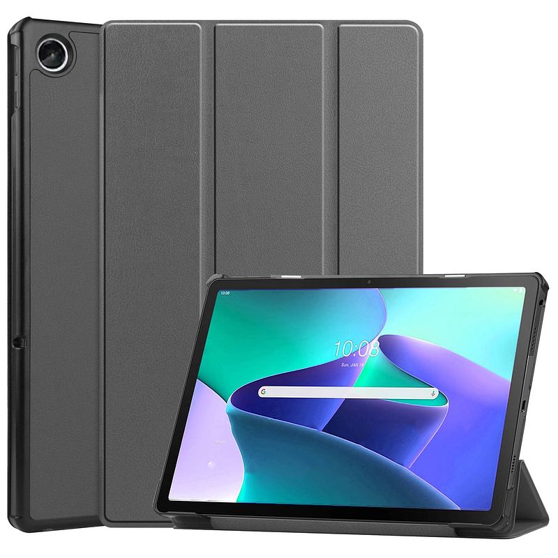 Foto van Basey lenovo tab m10 plus (3e gen) hoesje kunstleer hoes case cover - grijs