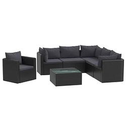 Foto van Vidaxl 7-delige loungeset met kussens poly rattan zwart