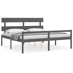 Foto van The living store bedframe - massief grenenhout - grijs - 205.5 x 205.5 x 81 cm - multiplex lattenbodem