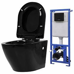 Foto van Vidaxl hangend toilet met verborgen stortbak keramiek zwart