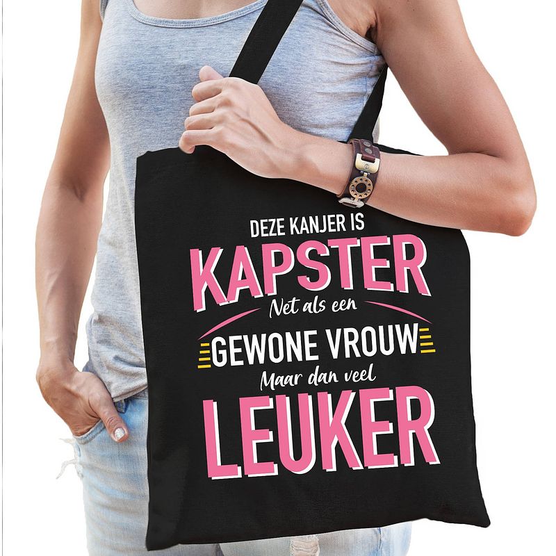 Foto van Gewone vrouw / kapster cadeau tas zwart voor dames - feest boodschappentassen