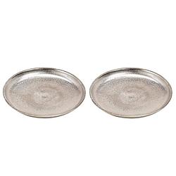 Foto van 2x decoratieve aluminium rond dienbladen zilver 20 cm - kaarsenplateaus