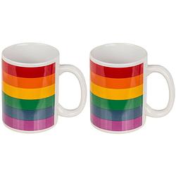 Foto van Koffiemok/drinkbeker - 2x - pride/regenboog thema kleuren - keramiek - 9 x 8 cm - feest mokken