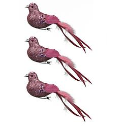 Foto van 6x stuks decoratie vogels op clip glitter roze 18 cm - kersthangers