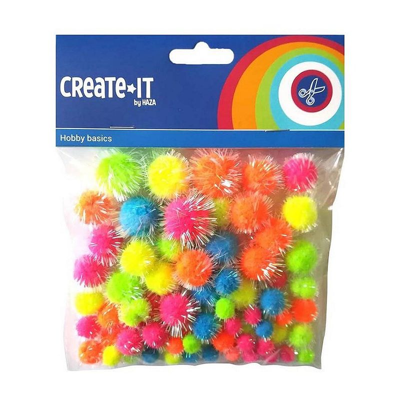 Foto van Creat it glitter pompoms 75 stuks neon