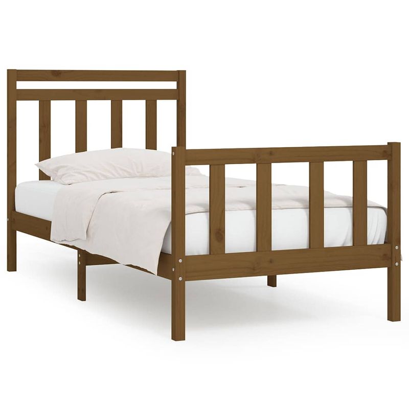 Foto van The living store klassiek houten bedframe - 205.5 x 96 x 100 cm - honingbruin - massief grenenhout - multiplex