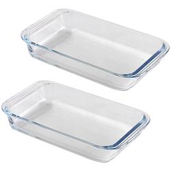 Foto van Chef traiteur ovenschaal van borosilicaat glas - 2x - rechthoek - 1 liter - 26 x 15 x 5 cm - ovenschalen