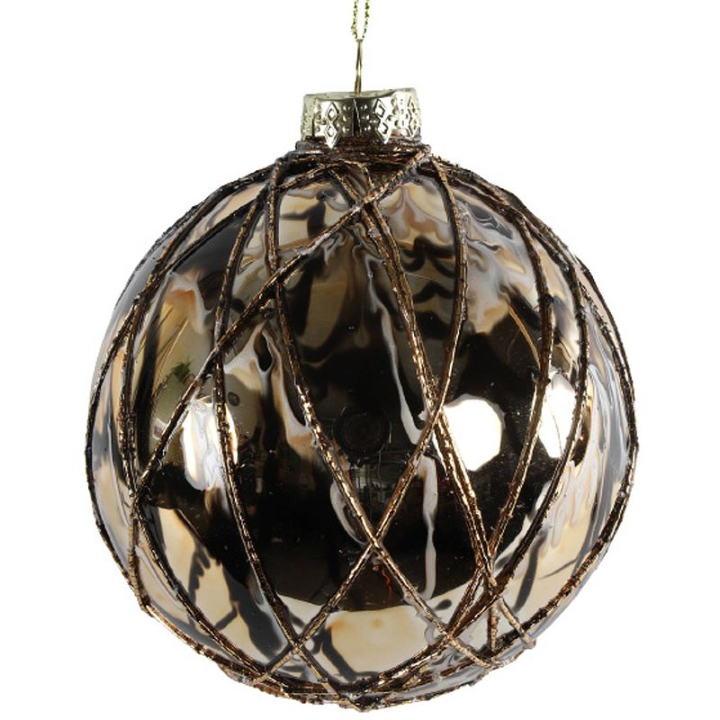 Foto van Non-branded kerstbal mabel 12 cm glas zwart/goud/brons