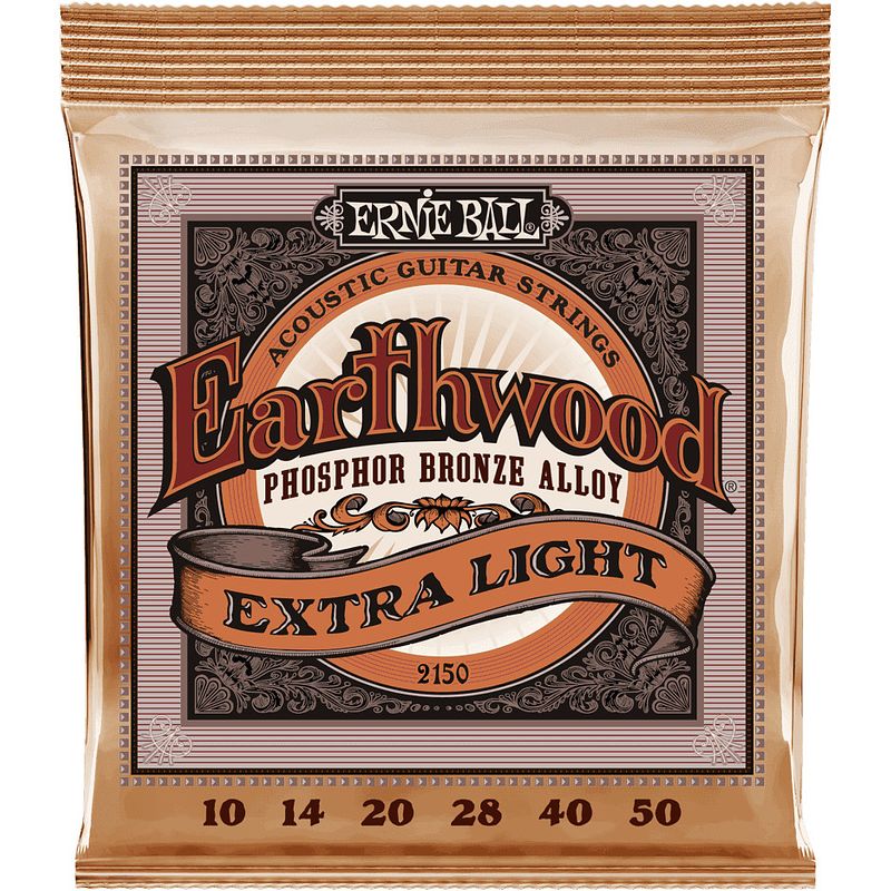 Foto van Ernie ball 2150 earthwood phosphor bronze alloy extra light 010 - 050 snarenset voor westerngitaar