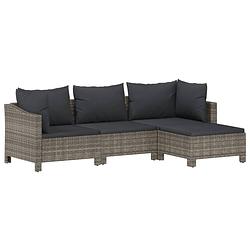 Foto van Vidaxl 4-delige loungeset met kussens poly rattan grijs