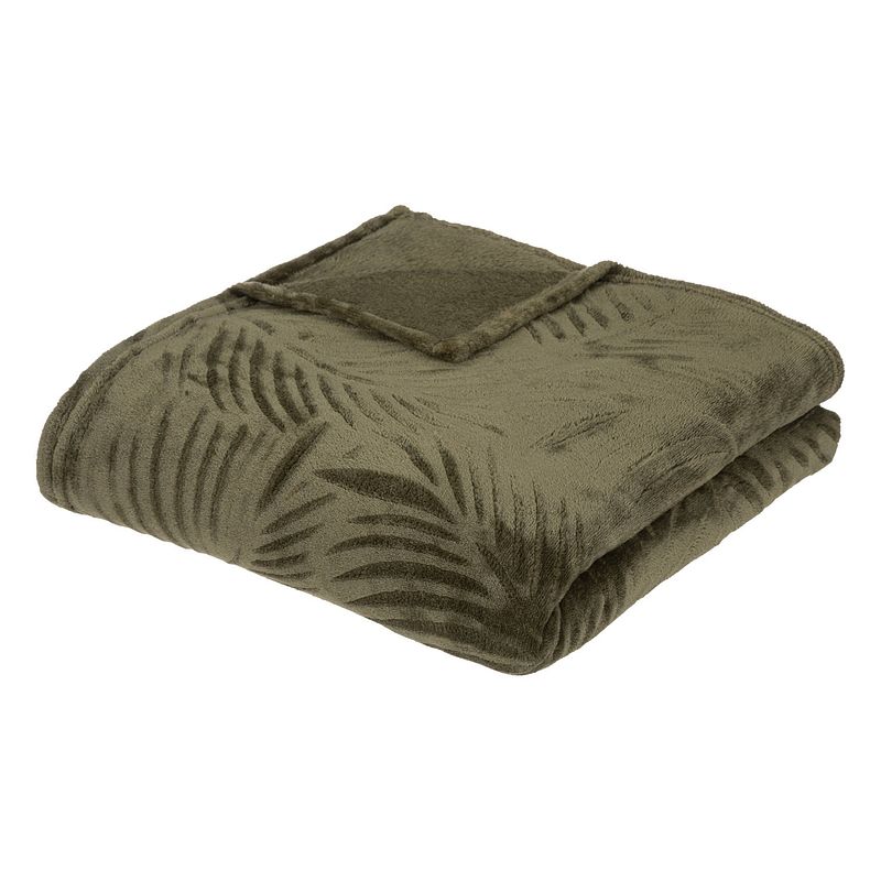 Foto van Casa di elturo flanellen fleece plaid palm leaf tijm groen - l230 x b180 cm