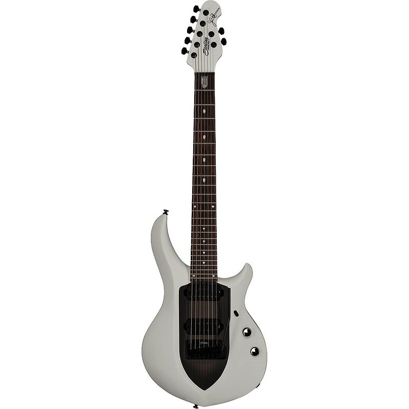 Foto van Sterling by music man john petrucci signature majesty maj170 chalk grey 7-snarige elektrische gitaar met deluxe gigbag