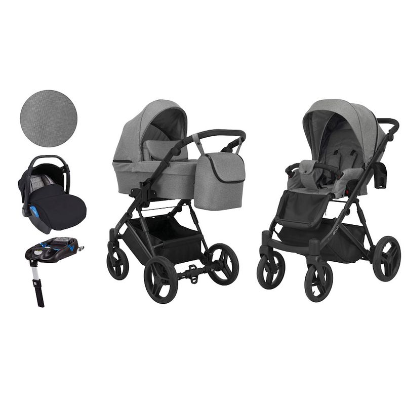 Foto van Born lucky kinderwagen 3 in 1 lazzio grijs + isofix autostoel base