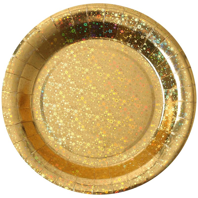 Foto van Santex wegwerpbordjes glitter - bruiloft - 10x stuks - 23 cm - goud - feestbordjes