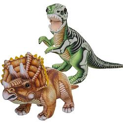 Foto van Speelgoed set van 2x pluche dino knuffels t-rex en triceratops van 30 cm - knuffeldier