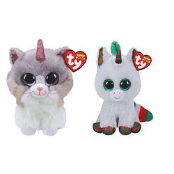 Foto van Ty - knuffel - beanie boo's - asher cat & christmas unicorn