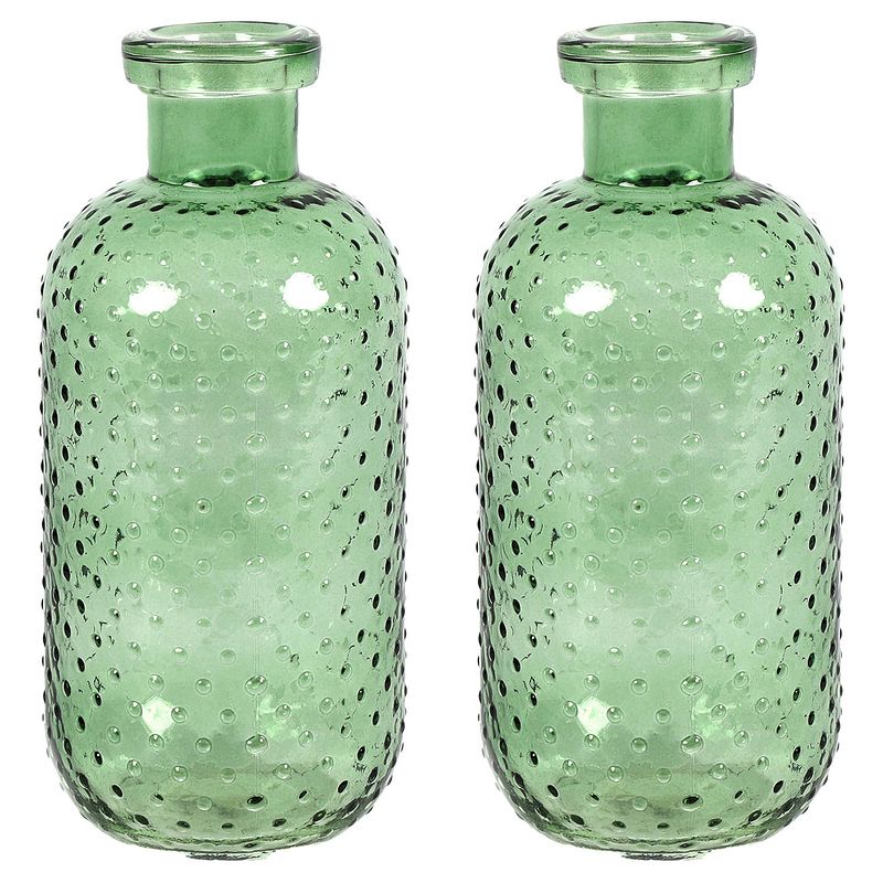 Foto van Countryfield bloemenvaas cactus dots - 2x - groen transparant - glas - d11 x h24 cm - vazen