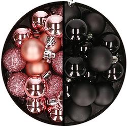 Foto van 36x stuks kunststof kerstballen roze en zwart 3 en 4 cm - kerstbal